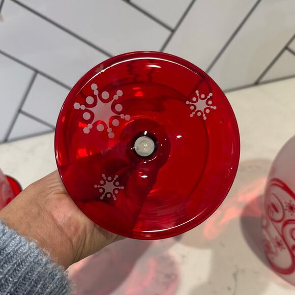 Vintage scroll red frosted glass mini cloches bell jars red stand Christmas rare - Picture 7 of 12